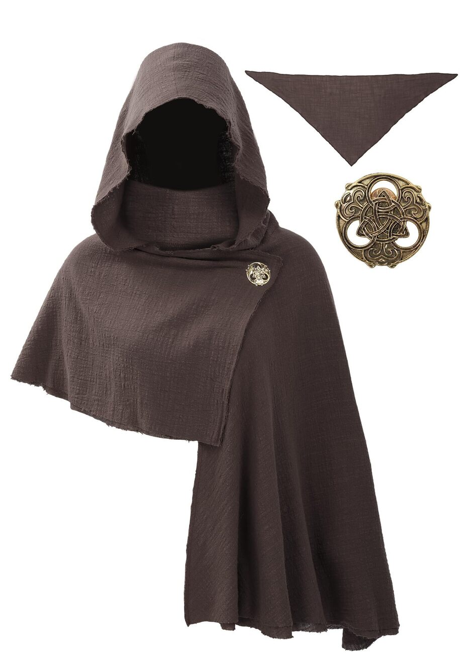 7883 Medieval Hooded Shawl Scarf, Post Apocalyptic Cowl Cloak Brown